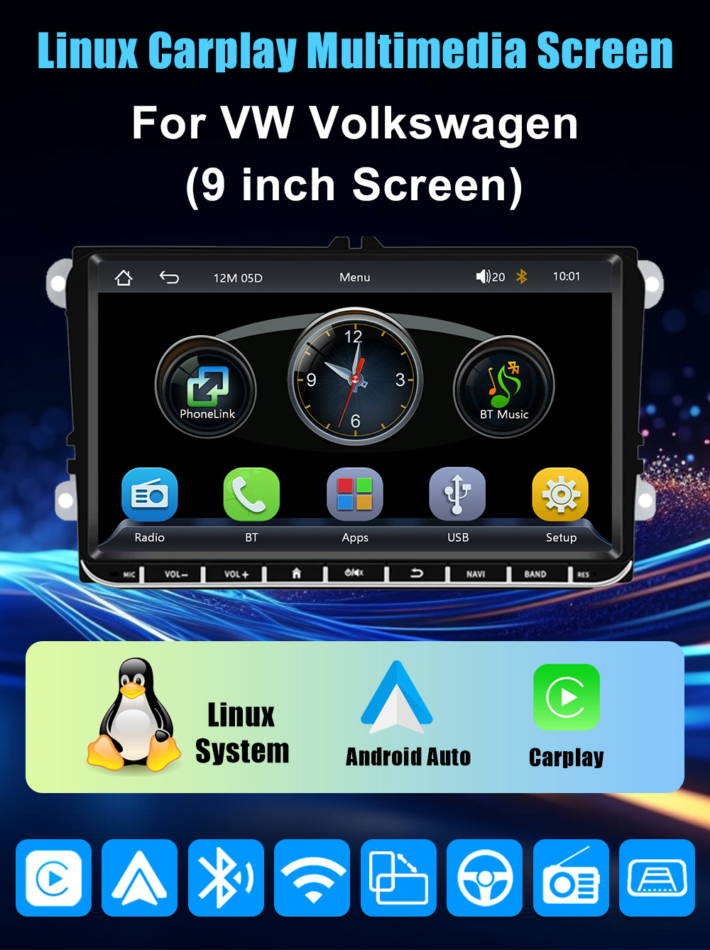 Exclusively for Cross-Border Sales, Volkswagen 9inch Linux Car Radio, Navigation Touch Screen, Multimedia Player