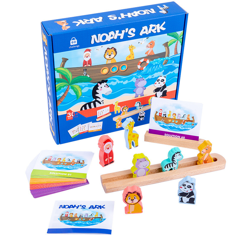 Madera Montessori educación temprana enseñanza Noah Arca clasificación juego de pensamiento lógico los niños formación animal bloques de construcción Juguetes