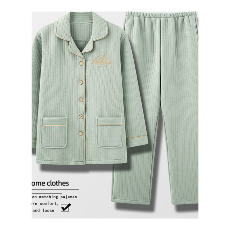 100% algodón capa intermedia de mediana edad y anciana madre pijamas de las mujeres de invierno flojo aire algodón engrosada homewear traje