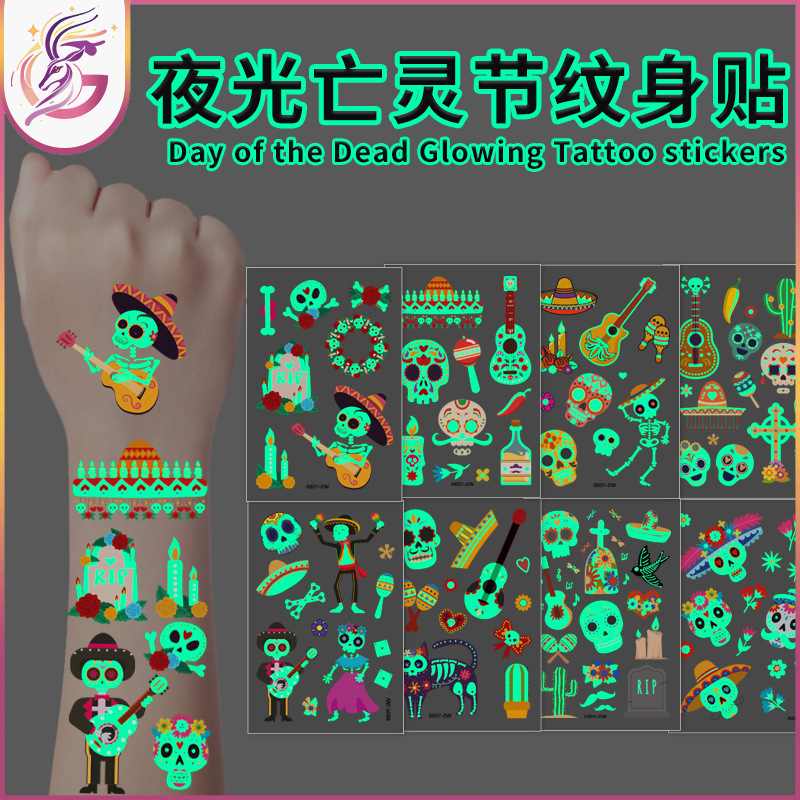Day of the Dead Luminous Tattoo Sticker Waterproof Cute Children Cartoon Party Day of the Dead Disposable Temporary Sticker Day of the Dead Luminous Tattoo Sticker Waterproof Cute Children Cartoon Party Day of the Dead Disposable Temporary Sticker