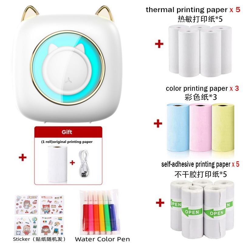 C23 화이트 캣 [감열지 1롤 + 감열지 5롤 + 스티커 5롤 + 컬러지 3롤 + 수채펜 6개 + 스티커 포함]