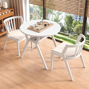 Balcony Leisure Table and Chair Three-Piece Solid Wood Set Tea Table One Table and Two Chairs Combination Round Table Small Tea Drinking Coffee Table