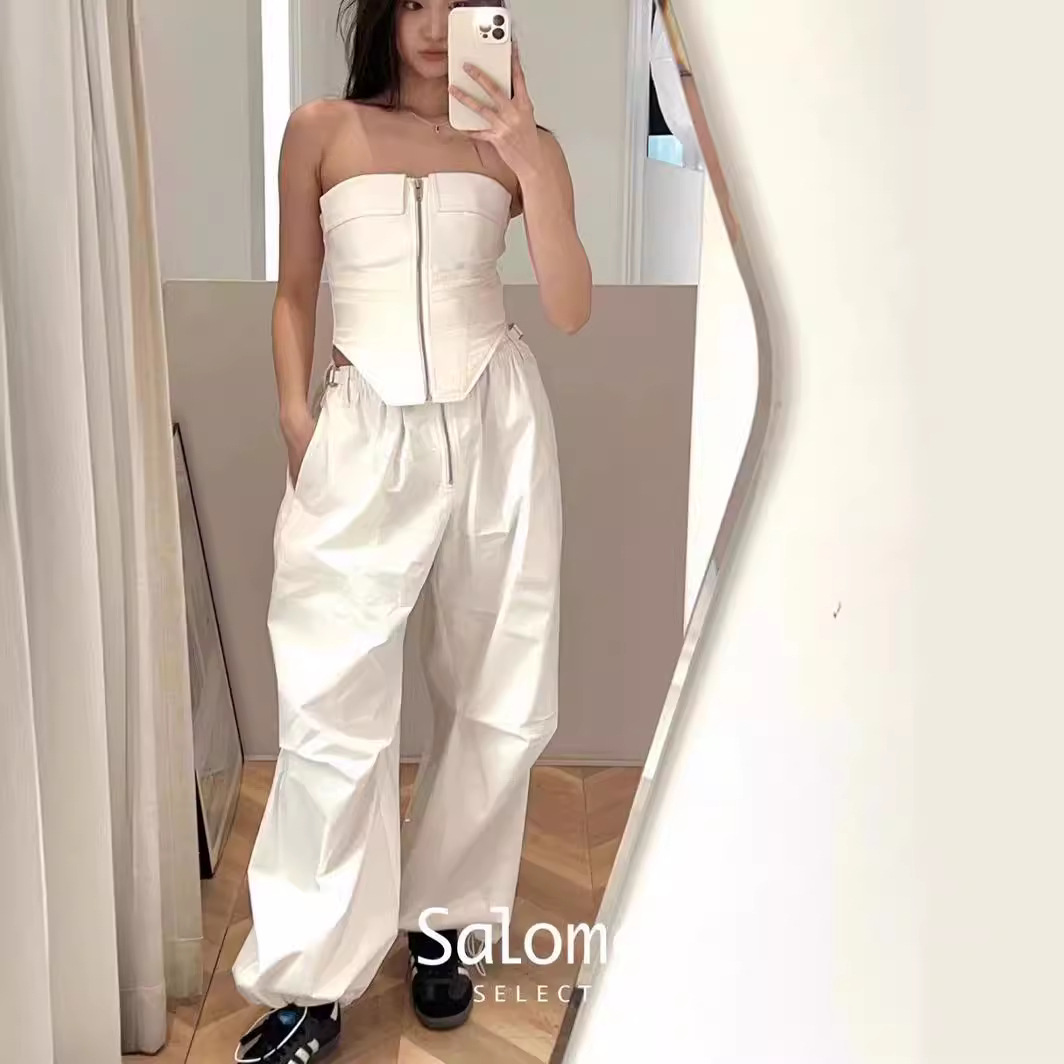 Pantalones cargo de paracaídas americanos de diseñador, pantalones de pierna ancha holgados y adelgazantes con cordón y cremallera fina de verano image 2