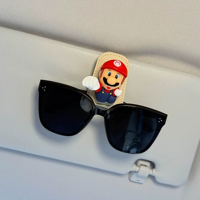 Mario Car Sunglasses Clip 2026 New Model Car Sun Visor Sunglasses Storage Car Sunglasses Holder for Women (Car Glasses Clip/Bill Clip) - red-mario-beige-glasses-clip