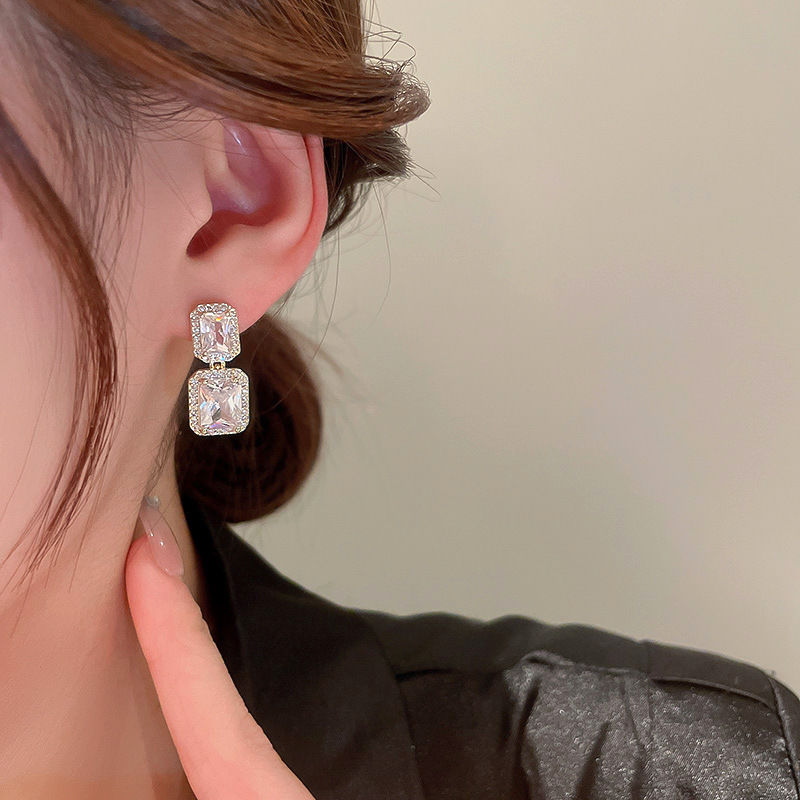 Sweet Square Heart Shape Copper Inlaid Zircon Earrings 1 Pair