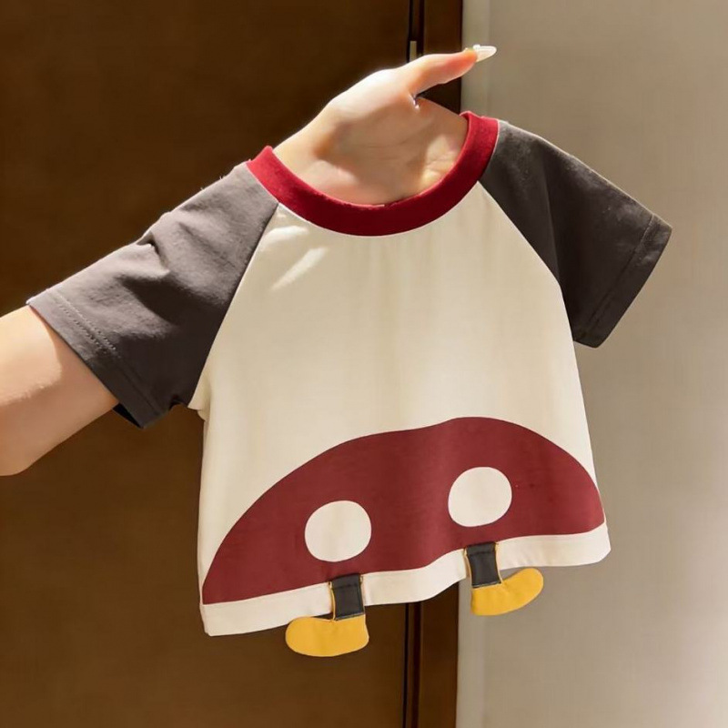 Children's Short-Sleeved Cute 3D Printed Mushroom Spring New Baby Tops for Boys and Girls Pure Cotton Back-To-School Tops