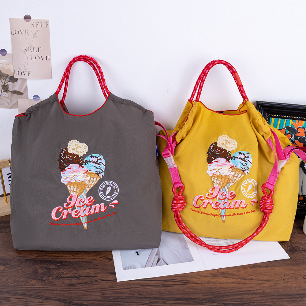 ‌原创设计日系刺绣托特包女ball&chain尼龙材质百搭‌单肩斜挎包