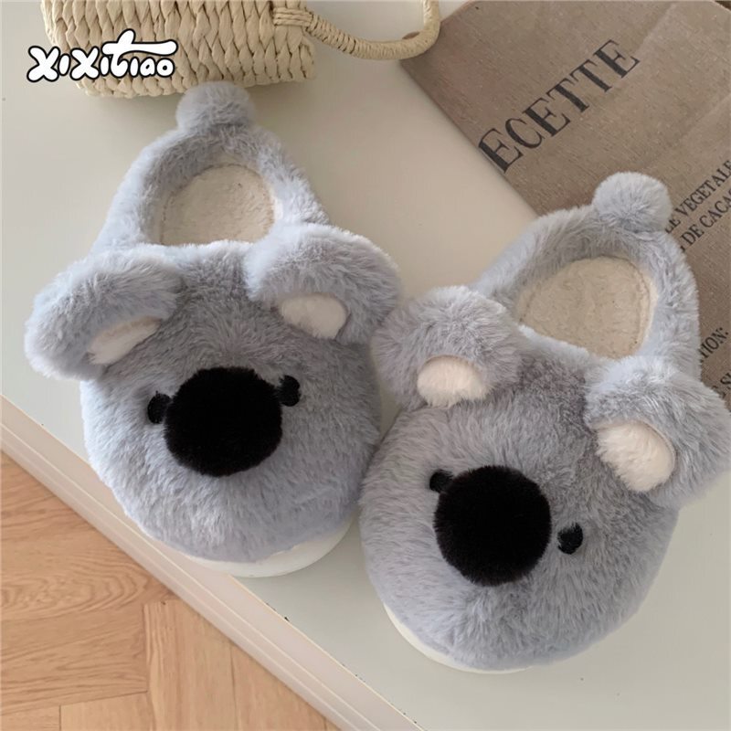 Soft Cute Cartoon Warm Koala Winter New Cute Home Ladies Cotton Toe-Toe Slippers Stuffed 2025 Cotton Shoes Style