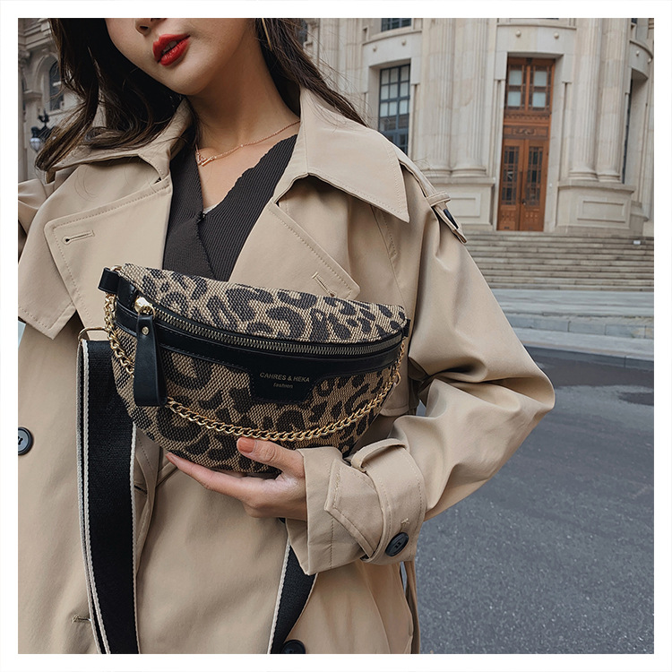 Bolso de pecho de la cintura del color del contraste de la lona de gran capacidad de las mujeres nicho moda houndstooth Leopard Print puesto de recogida de dinero bolsa de mensajero del hombro
