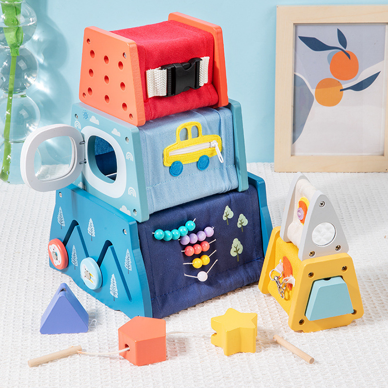 Weiweihu para niños, torre ocupada multifuncional de madera, apilamiento de cohetes, torre de apilamiento, juguete de tela multifuncional para rompecabezas