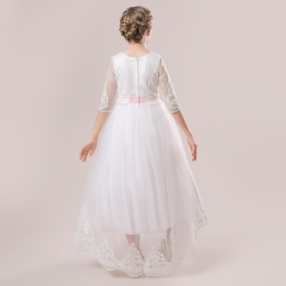 Vestido de malla de media manga para niñas 2023 nuevos niños de comercio exterior anfitrión vestido de princesa de encaje para niñas rendimiento de piano