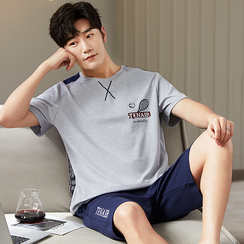 Pijamas de los hombres de verano de algodón de manga corta casual de verano pijamas de los hombres delgados más el tamaño de verano traje de desgaste para el hogar se puede usar fuera