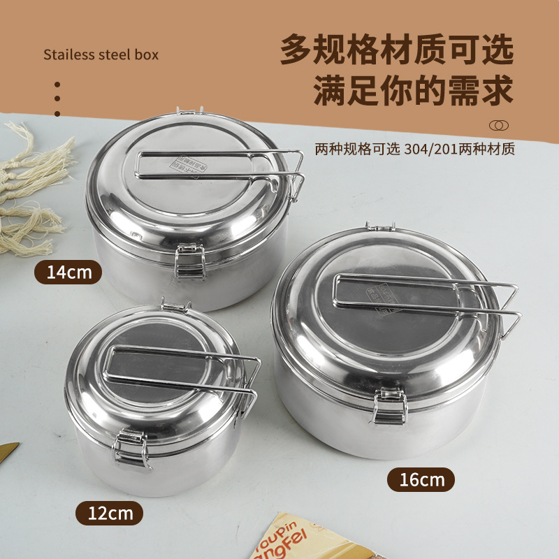 Caja de almuerzo redonda de acero inoxidable 304 caja de almuerzo al vapor del estudiante caja de almuerzo engrosada de grado alimenticio con tapa caja de almuerzo de doble capa