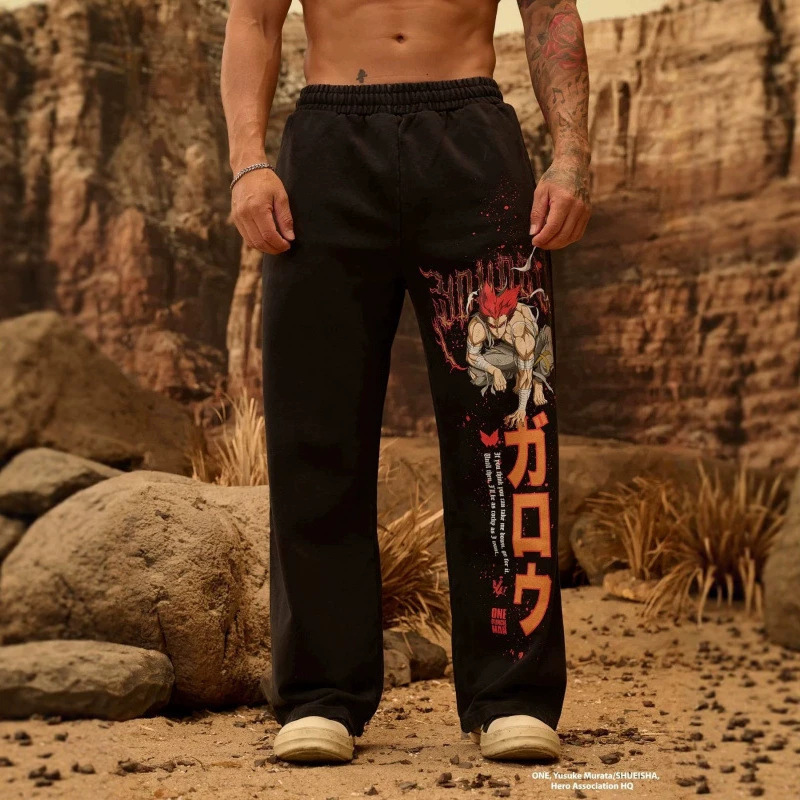 Youngla Collaboration One-Punch Man Men's Sports Pants Jogging Fitness Cotton Sweatpants Straight Casual Pants