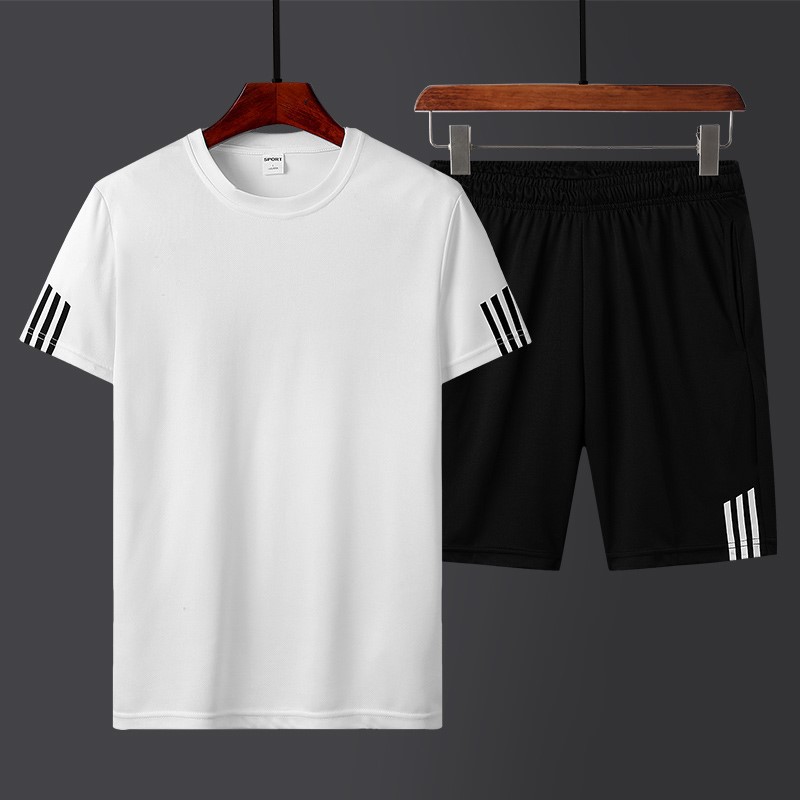 Comercio exterior deportivo grande manga corta hombre y mujer tres barras pantalones cortos ropa de secado rápido hombre personalizado dos piezas conjunto examen físico