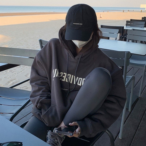 Women's American Letter Print Slim Hooded Sweatshirt Spring and Autumn Wear Loose Couple's Fashion Outerwear