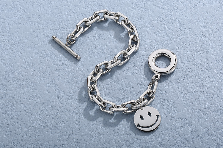 fashion creative smiley face titanium steel gold plated bracelet necklace