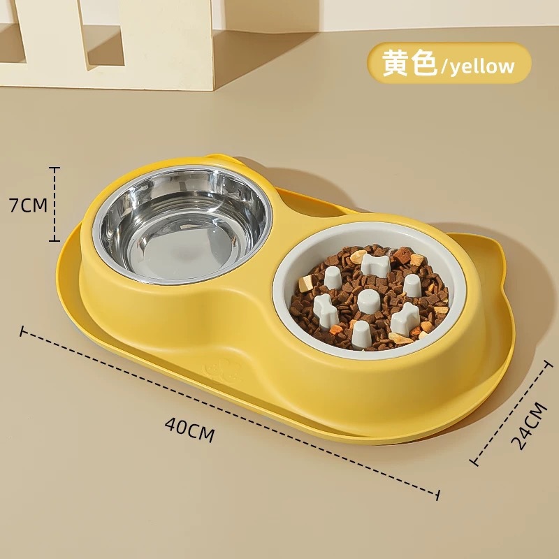 Tazón doble para mascotas Tazón de comida lenta para perros Tazón de comida lenta para agua potable para gatos Tazón de comida lenta Un tazón de dos usos Tazón para mascotas anti-fugas de hormigas al por mayor
