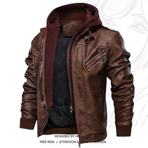 leather jacket men hoodies 男 military jacket pu皮衣男厚图片