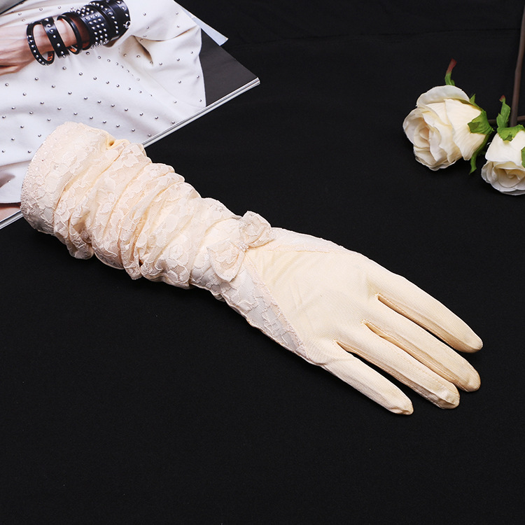 Summer sunscreen gloves silk thin lace finger long driving non-slip sunshade UV spot wholesale