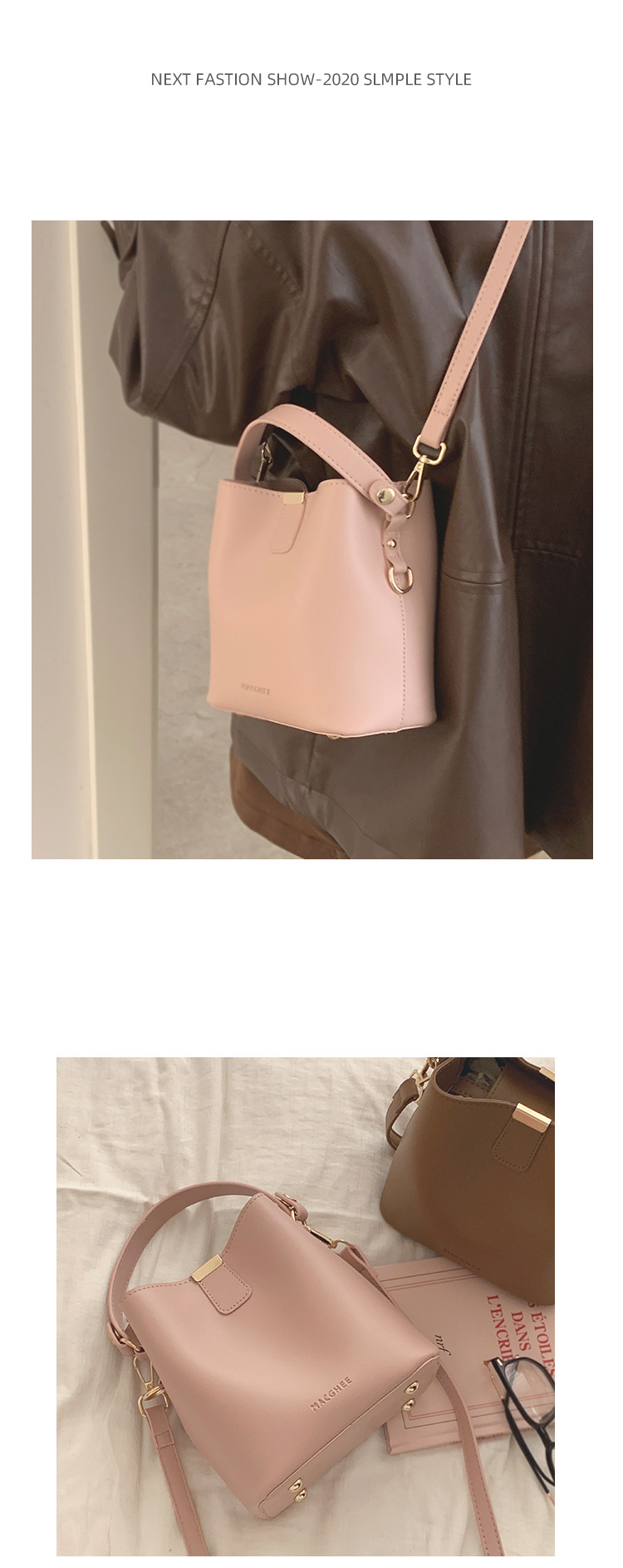 امرأة جلد غير حقيقي اللون الصامد أنيق مشبك مغناطيسي حقيبة دلو display picture 4