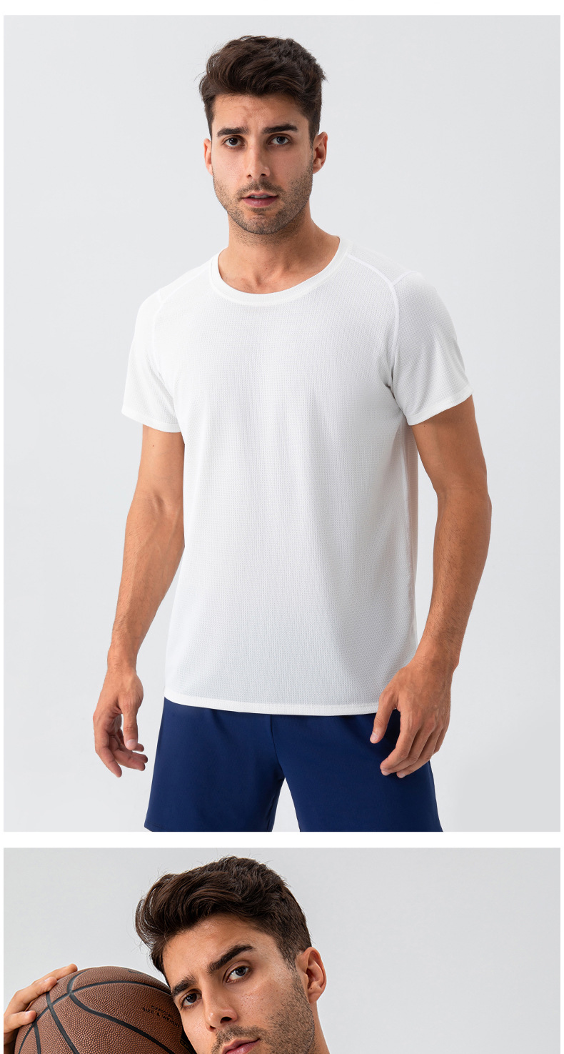 210g Weight Short Sleeve Sleeve Length Nylon Fabric Type Regular Top Length T-shirt Tops Type Outdoor, Running, Sports Occasion Round Neck Neckline Lattice, Solid Color Pattern Simple Style, Classic Style Style Wholesale Simple Style Classic Style Lattice Solid Color Short Sleeve Men's T-shirt 无