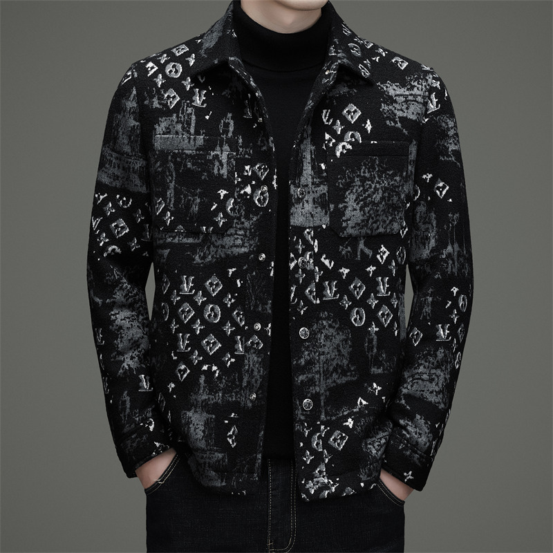 2025 Hengyuanxiang Winter down Jacket New Product Middle-Aged Men's Lapel Classy Jacquard Plus Wool down Jacket Trendy