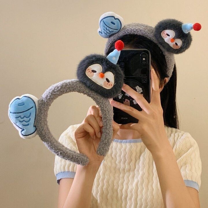 Cute Plush Penguin Fish Headband Female Cartoon Face Wash Makeup Hair Press Headband 2025 New Hairpin Headwear
