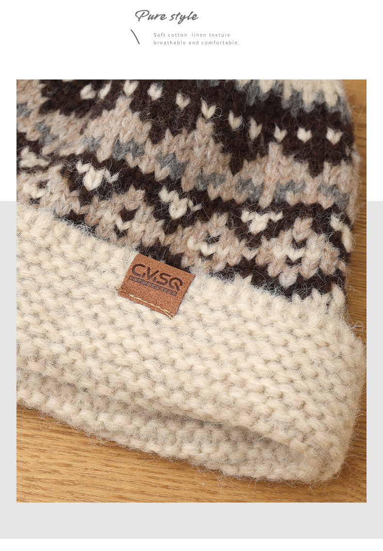 Etichetta in pelle stile Fair Isle con bordo arrotolato, maglia di lana, autunno inverno, retrò, snellente, natalizio, casual, antivento, caldo_voghion.com