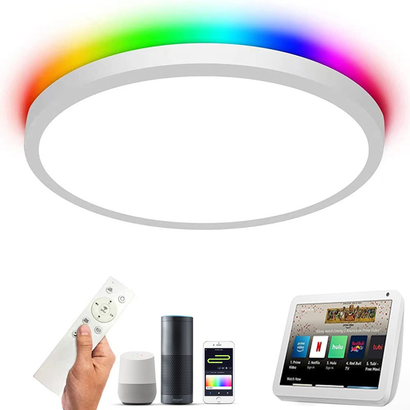 Simple smart ceiling lamp remote control WIFI study lamp RGBCW graffiti APP room bedroom lamp magic color three-proof lamp