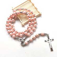 亚马逊热销玻璃珍珠手工串珠十字架项链跨境饰品长款珠链毛衣链