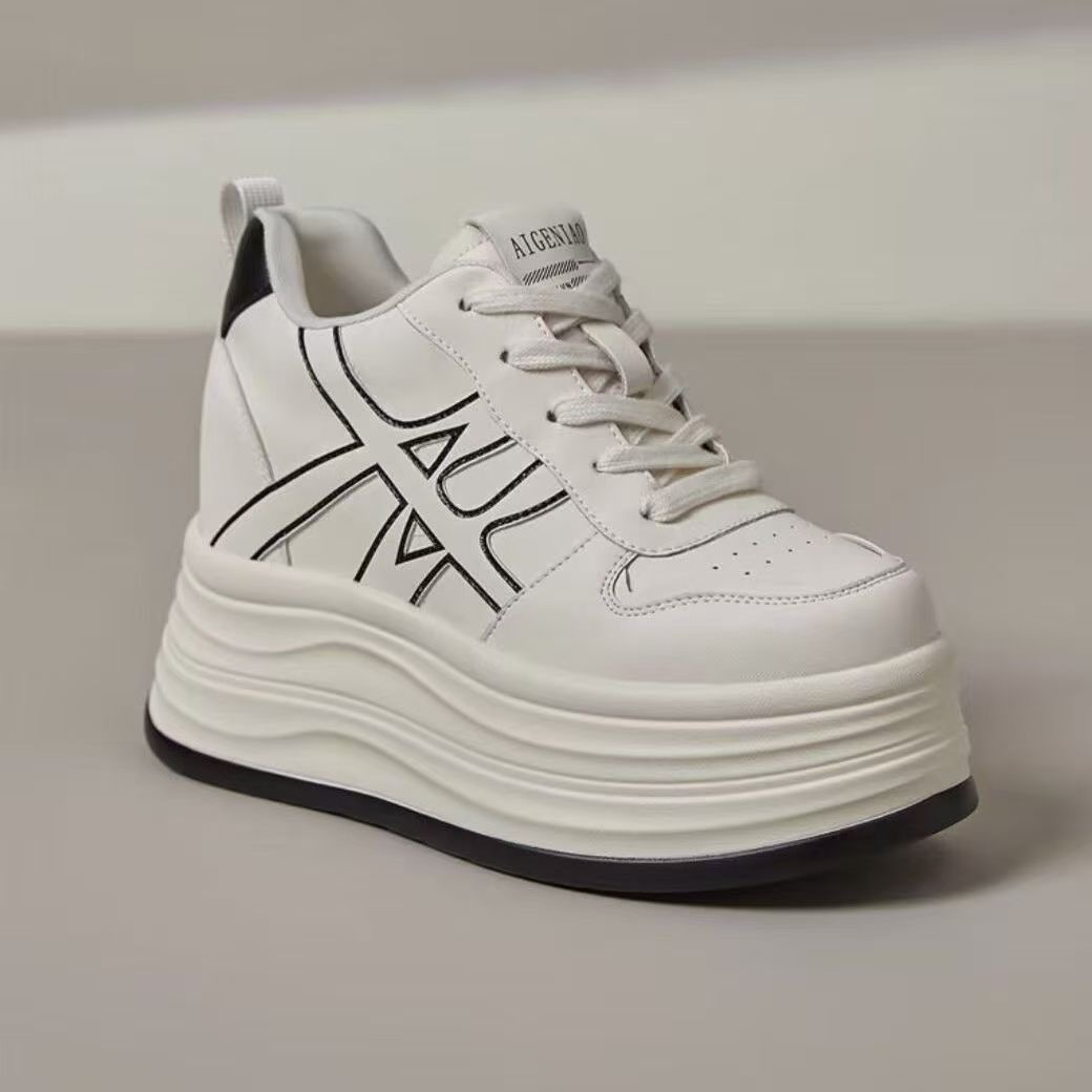 Thick-Soled White Shoes for Women 2025 Autumn New Korean Style Lace-Up Versatile Casual Sports Shoes for Women