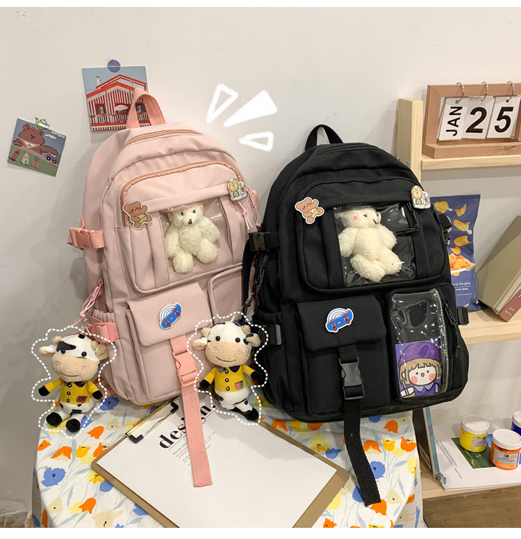 637g Weight Polyester Lining Material Zipper Closure Type School Occasion Nylon Material Solid Color Pattern Women'S Gender Square Shape White, Pink, Green, Blue, Black Color Large Size Wholesale Large Capacity Bear Backpack Nihaojewelry 32