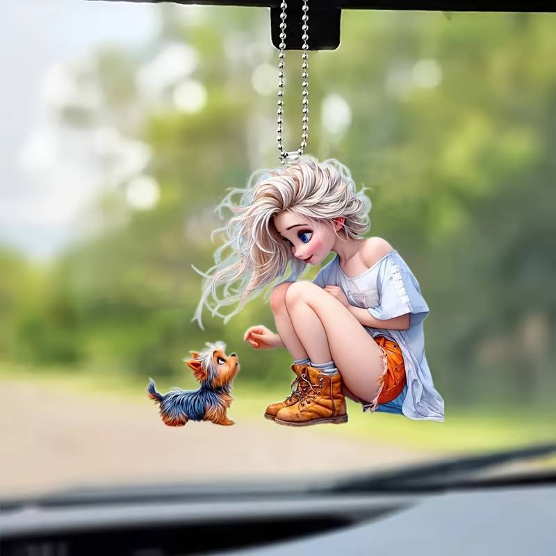 2D nuevos productos personajes de dibujos animados perros colgante acrílico plano transfronterizo decoración interior de automóviles colgantes de regalos de vacaciones