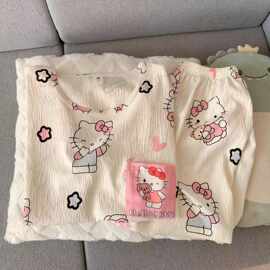 新款云朵棉纱感超柔软睡衣女夏季短袖短裤薄款卡通甜美少女居家服