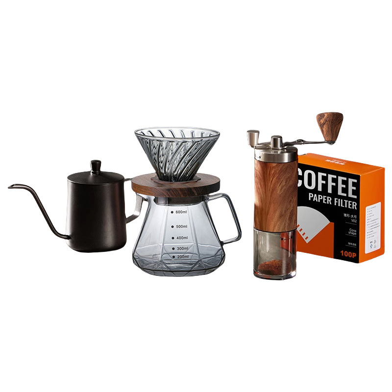 Juego de café hecho a mano, taza con filtro, olla compartida, olla hecha a mano, molinillo hecho a mano, electrodomésticos de café americano, recuerdos