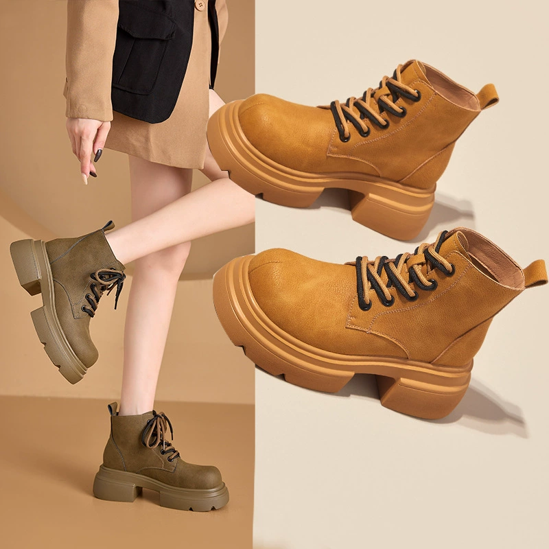 3233 маленькие осенне-зимние ботинки Martins из натуральной кожи, Женская обувь в Корейском стиле, увеличивающая внутренний рост, сочетающая цвет, женская обувь на платформе, повседневные ботинки из ревеня