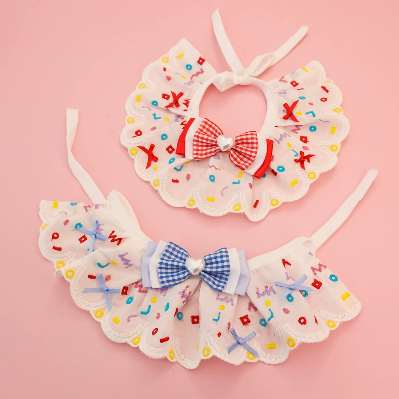 Ошейник для домашних животных кошачий собачий рот полотенце кружева клетка бант день рождения украшения весной и летом тонкий дышащий нагрудник