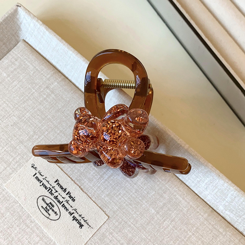 Carpeta de agarre de palabra redonda de color café, clip de tiburón de pelo de disco de alta gama retro, personalidad simple y de moda, nueva horquilla, accesorios para el cabello