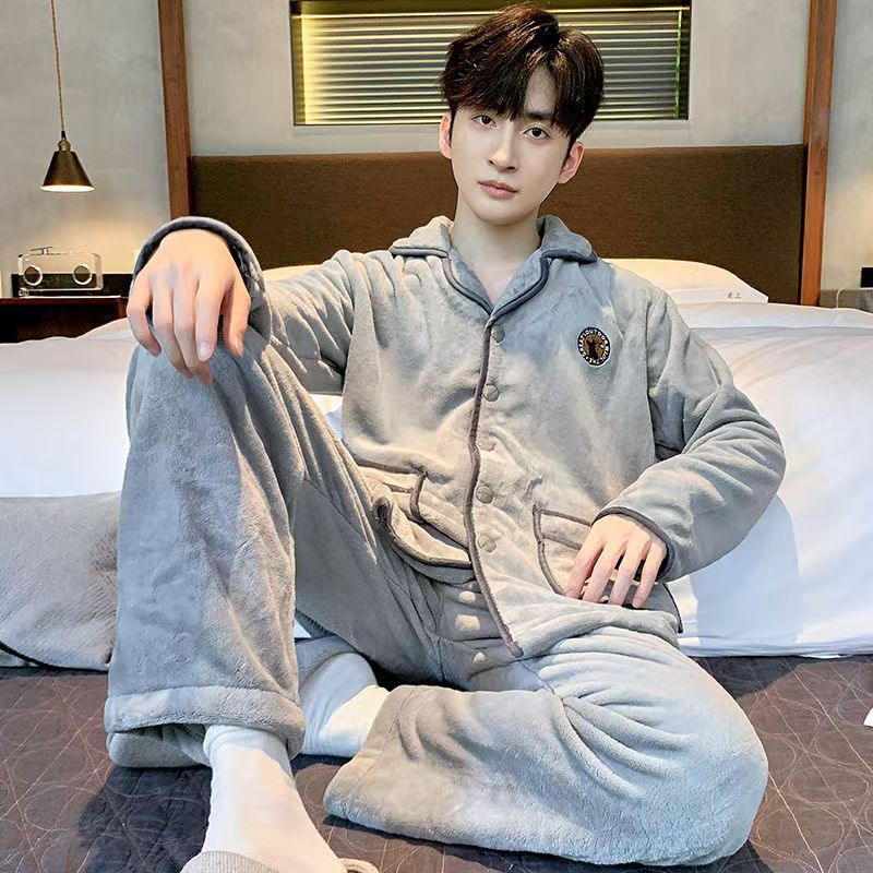 Pijamas de coral de lana de invierno para hombres con lana de invierno engrosado otoño invierno conjunto de ropa de franela 2025 nuevo