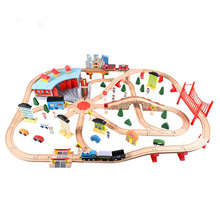 批發木質146件小火車電動軌道套裝78件軌道積木兒童男孩益智玩具