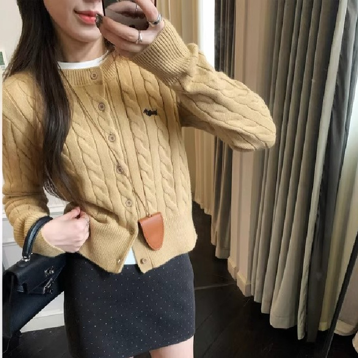 法式复古黄色麻花针织开衫外套女早秋2025新款针织衫宽松毛衣上衣|undefined
