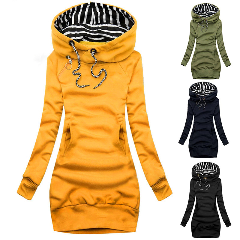 2022 Cross-border Mid-length Women's New Slim-fit Sweater Women's Slimming Casual Autumn and Winter Fashion Hooded Coat Women's Clothing