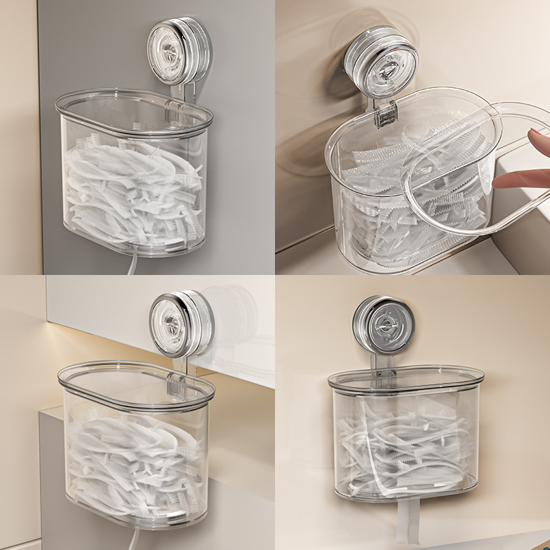 Ventosa cubierta de envoltura de plástico caja de almacenamiento cocina montada en la pared artefacto de almacenamiento doméstico caja de bolsa de conservación desechable