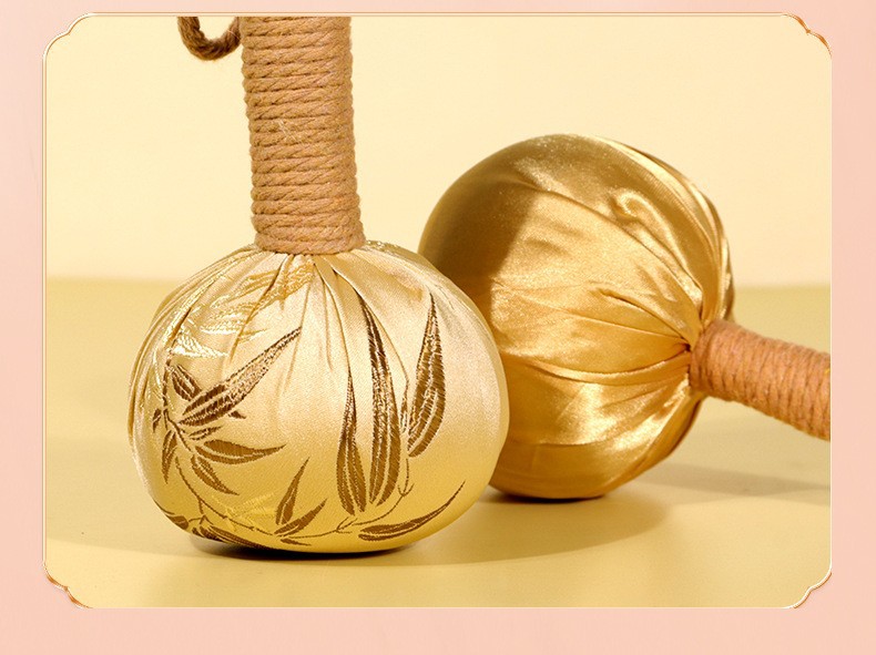 Golden Bamboo Leaf Satin Mugwort Hammer 31cm Meridian Tapping Tool for Full Body Wellness details