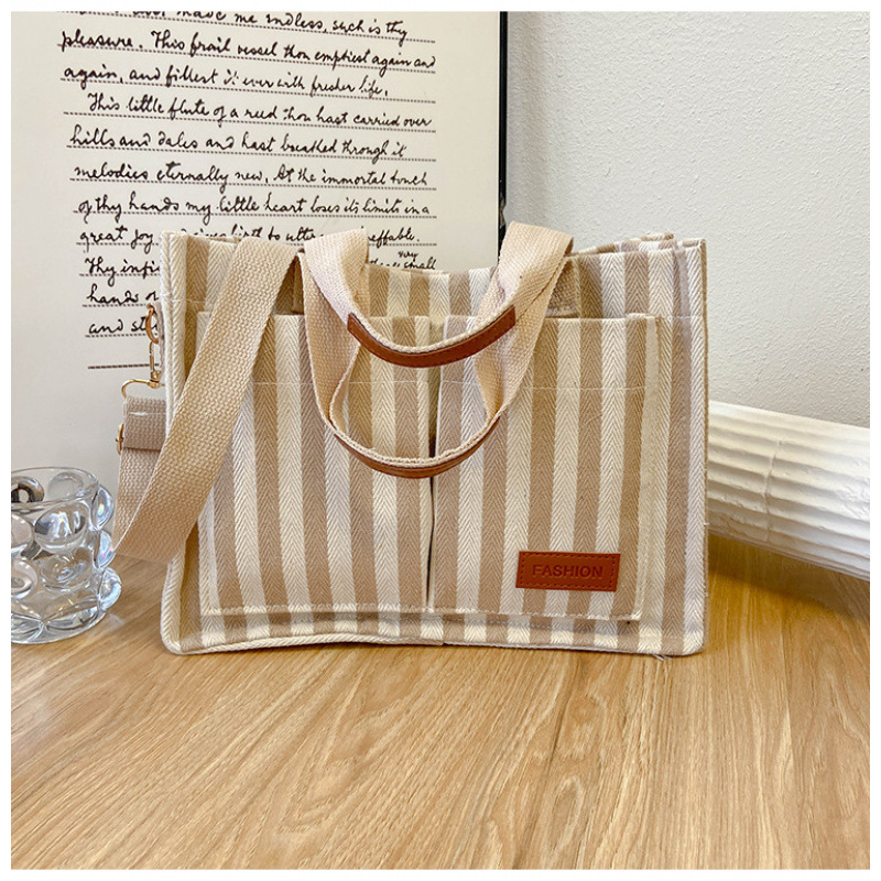 Borsa a tracolla da donna in tela a righe popolare 2024, nuova borsa da pendolare, grande capacità, casual, personalizzata, a mano_voghion.com