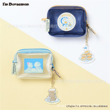 日本夏日哆啦A梦小巧化妆包透明网纱补妆收纳袋卡通可爱零钱口红