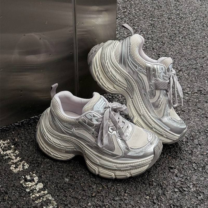 厚底真皮老爹鞋女2025秋季新款休闲运动鞋小个子增高拼色网面透气|undefined