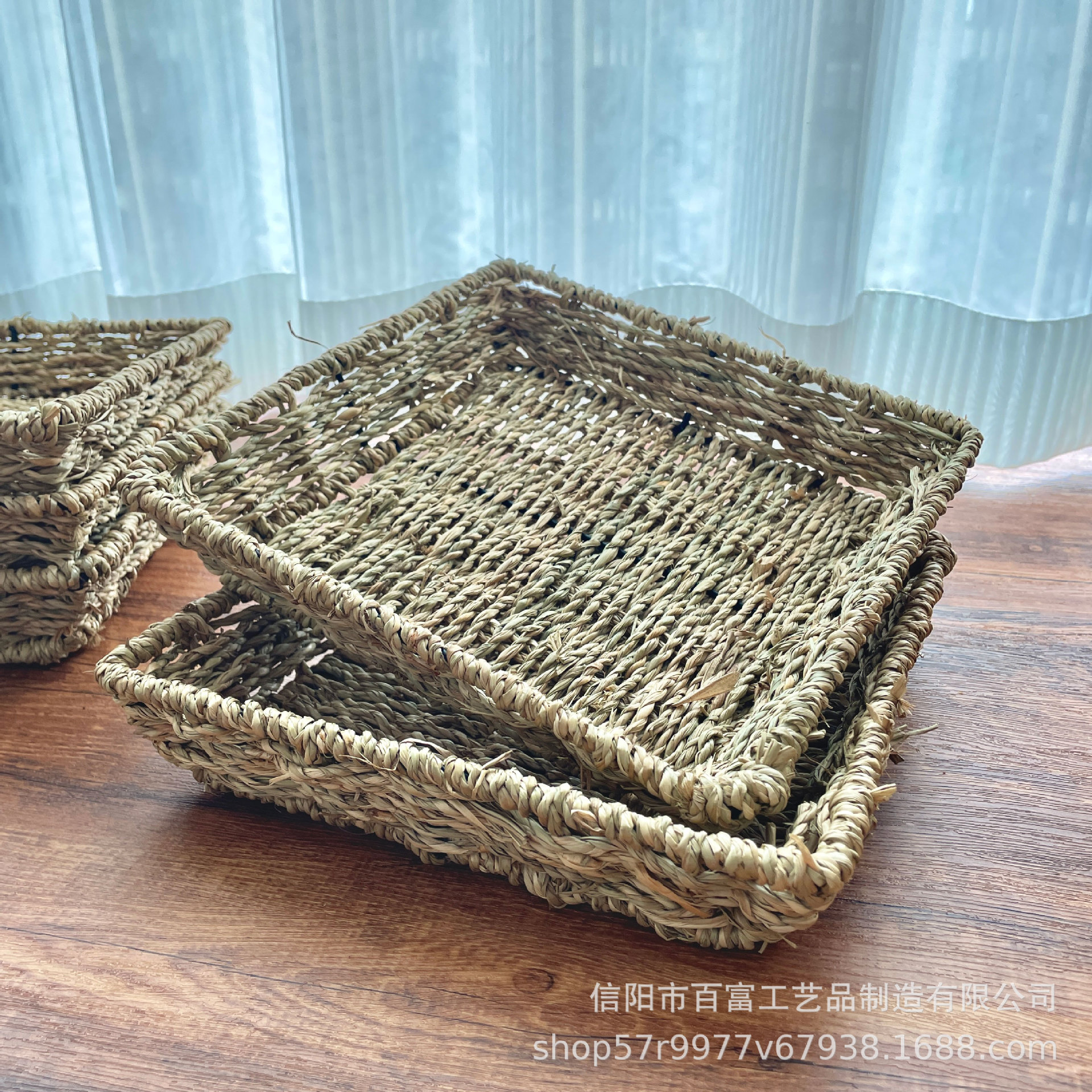 Mesa de césped trenzado cuadrado snack bandeja de almacenamiento de barreras manuales de puerta de entrada natural almacenamiento de llaves canasta residencial