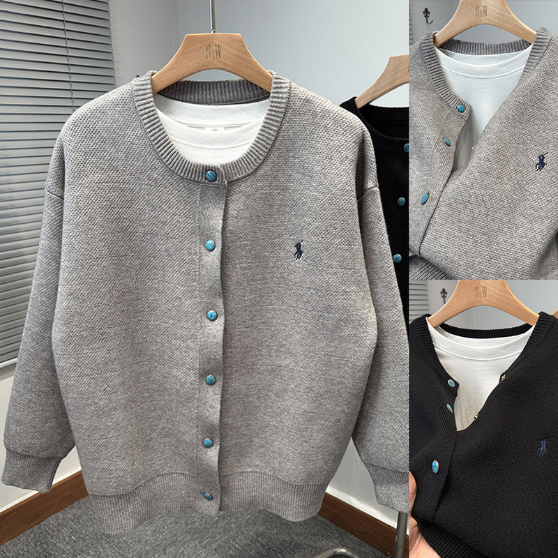 Autumn and Winter New Embroidered Cardigan Knitwear Men's Jacket Old Money Style Turquoise Button Foreign Trade Cross-Border Wholesale